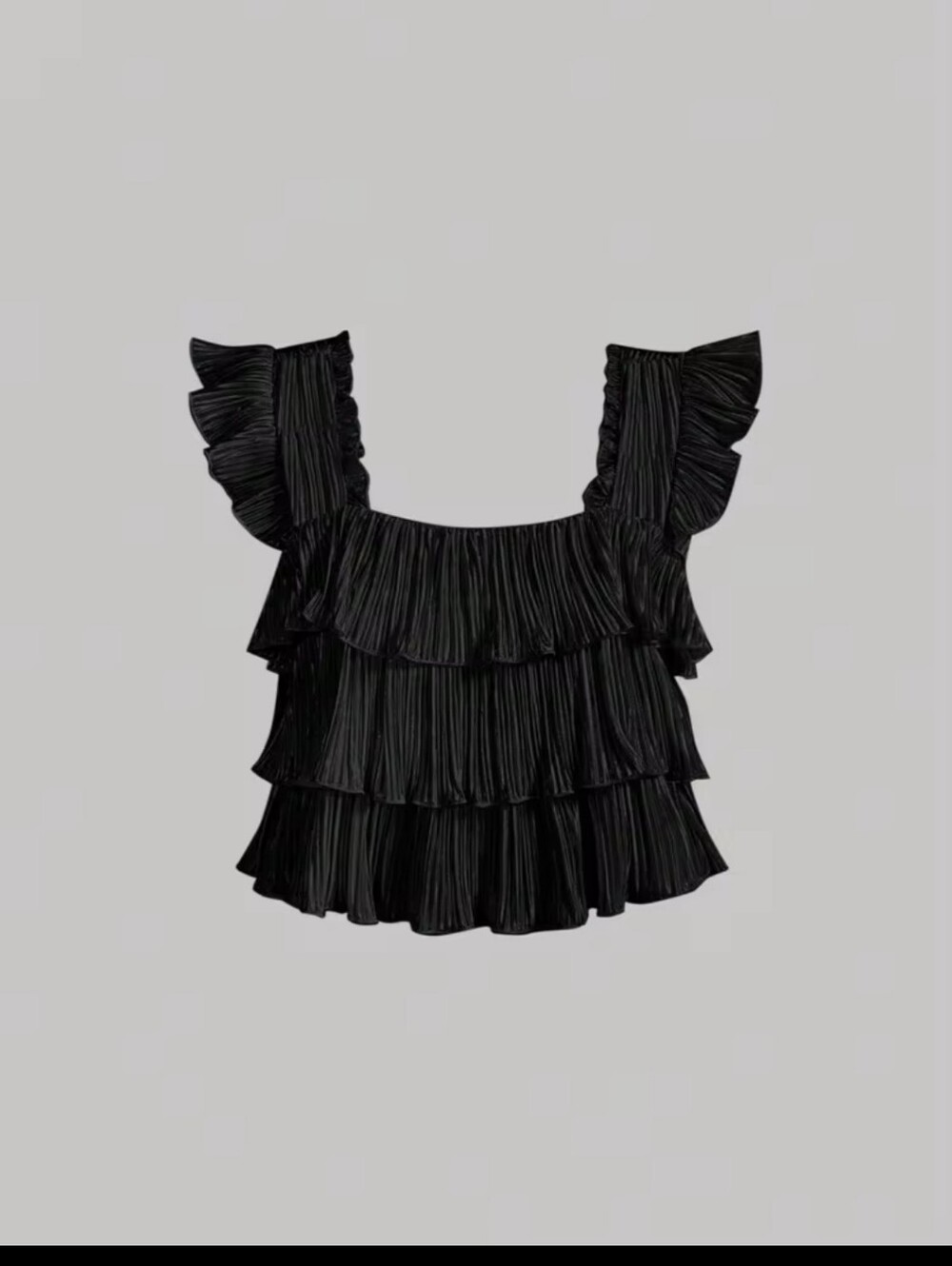 SHEIN Black Pleated Ruffle Tiered Camisole